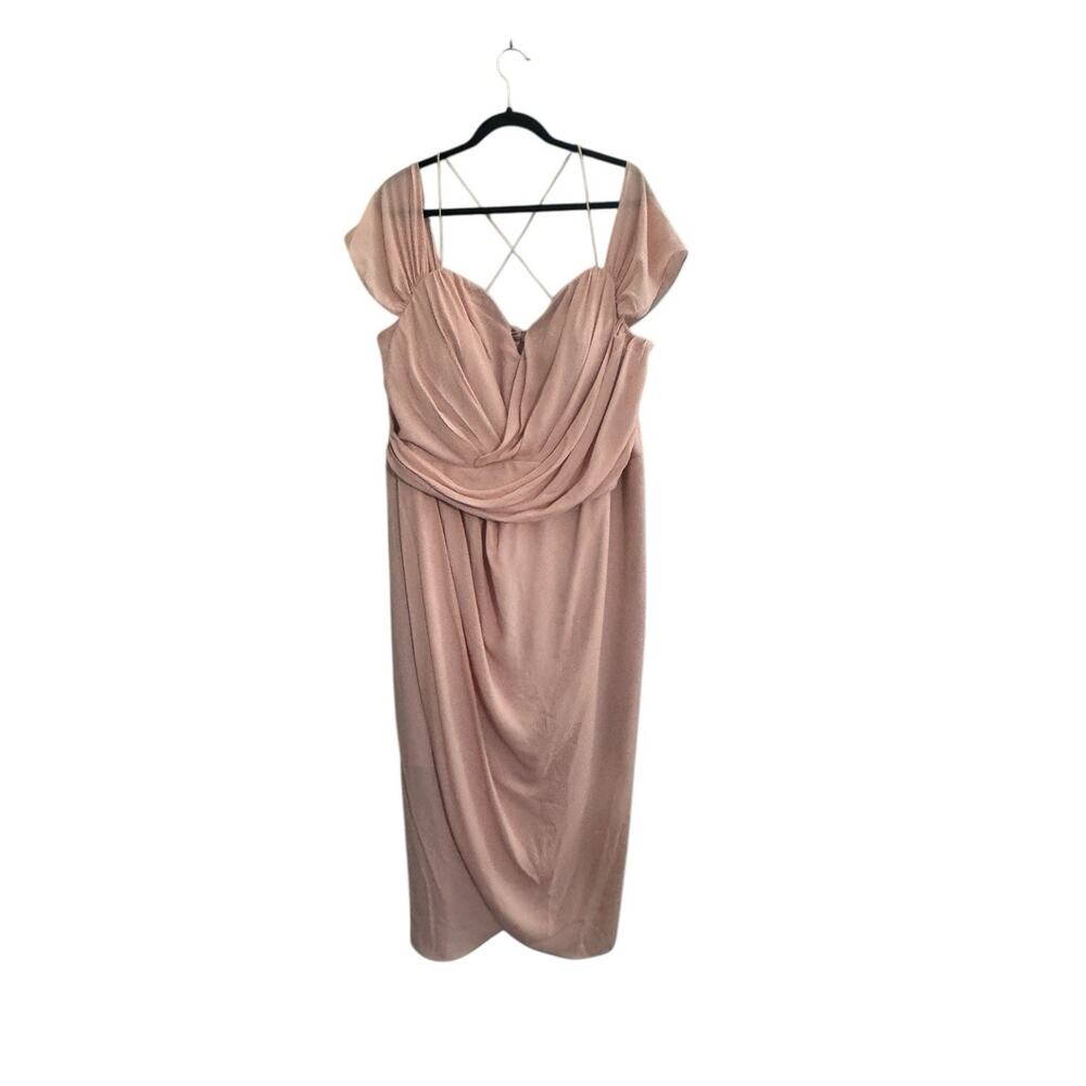 City Chic Dusty Rose Draped Midi Wedding Guest Dress